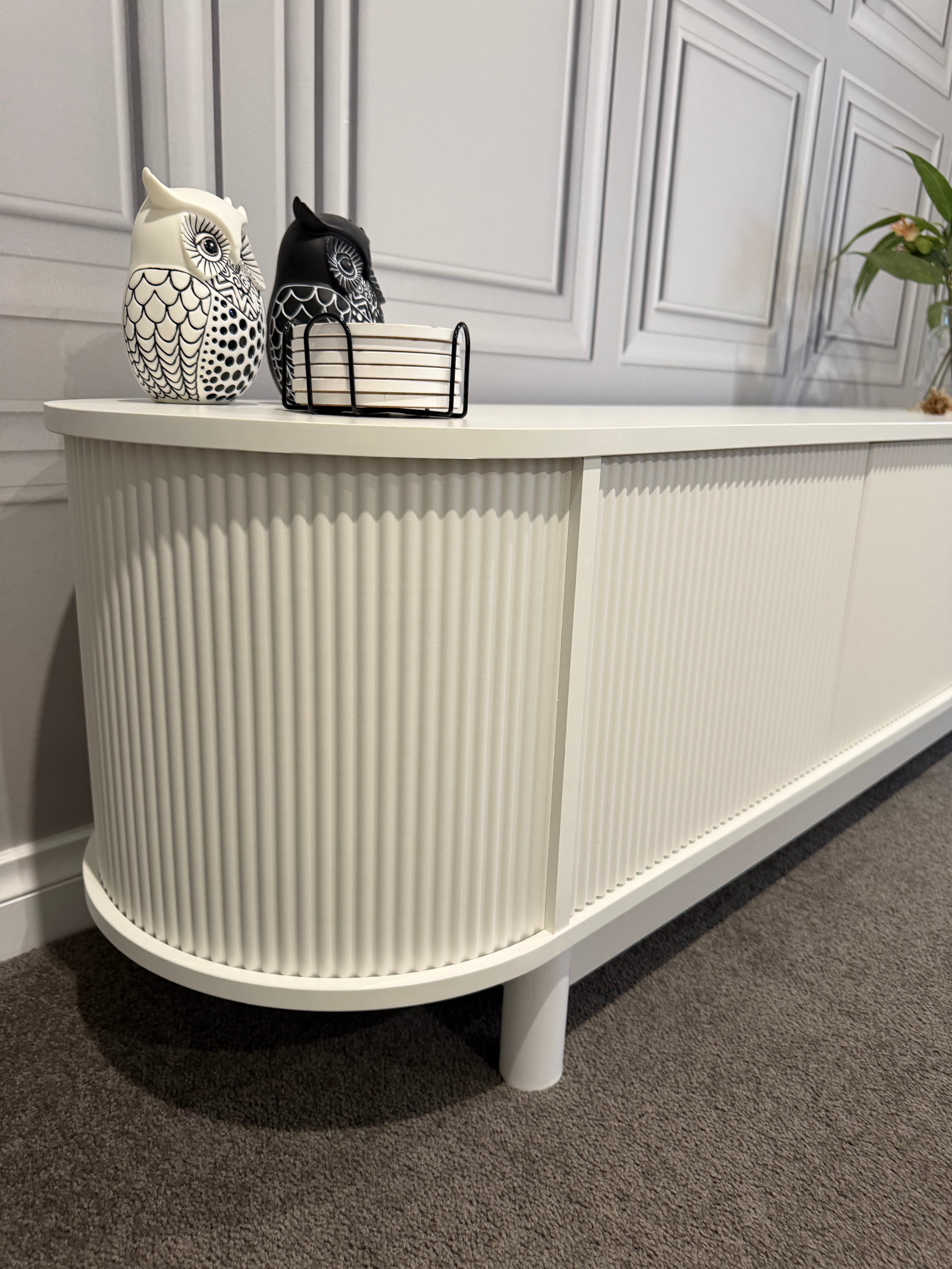 White Fluted TV Entertainment Unit