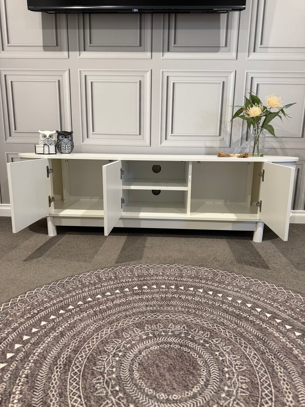 White Fluted TV Entertainment Unit