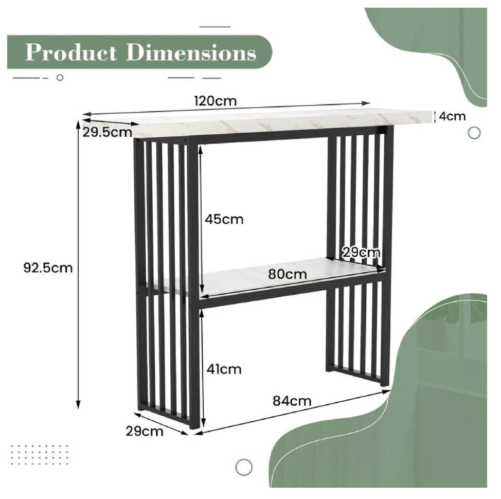 Modern Console Table – Marble-Look Top & Black Metal Frame – 120cm