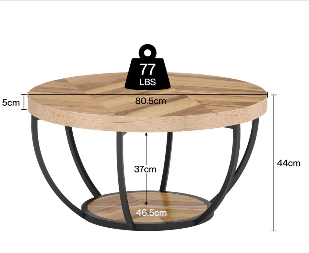 Round Herringbone Coffee Table with Metal Base – 800mm