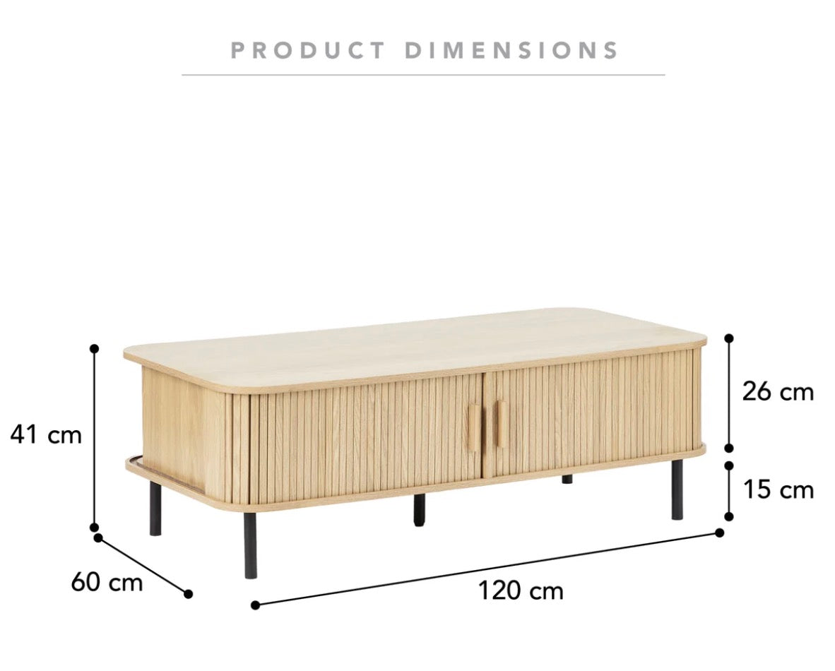Modern Coffee Table - Natural Oak with Sliding Doors - 120cm