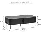 Modern Black Coffee Table with Sliding Fluted Doors – 120cm